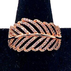 Pandora Rose™ Sparkling Feather Leaf Ring w/ Cubic Zirconia Size 58 (US 8.5)